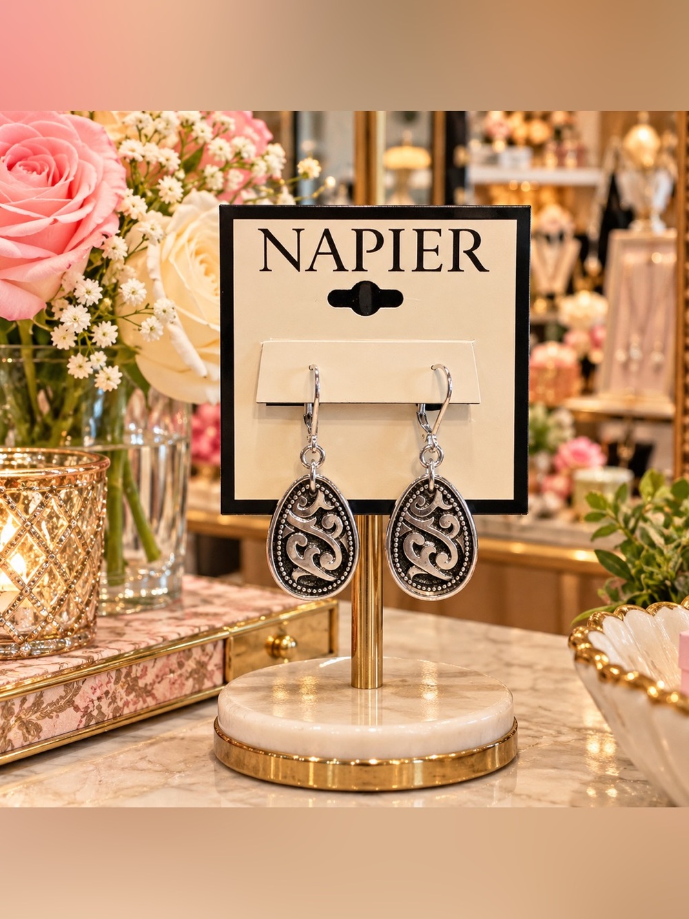 Napier Silver Dangle Earrings NWT